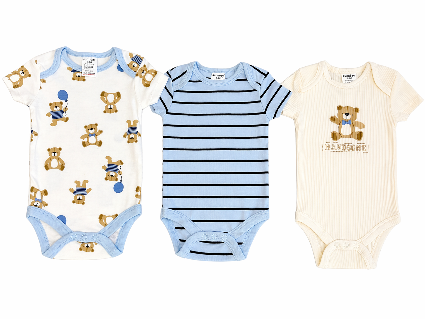 Sunnozy 3pcs Boys Cotton Bodysuit