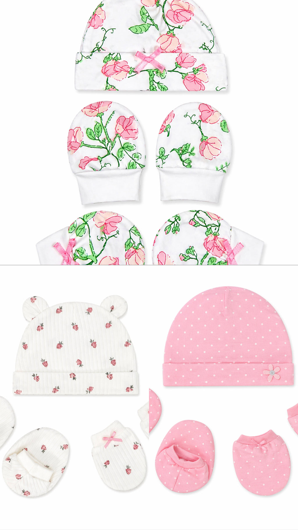 Sunnozy 3pcs Cotton Hat, Mittens And Booties