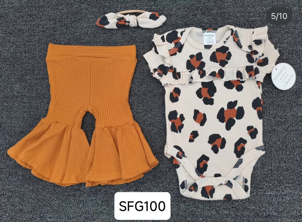 Sunnozy 3pcs Girl Top & Flare Pant
