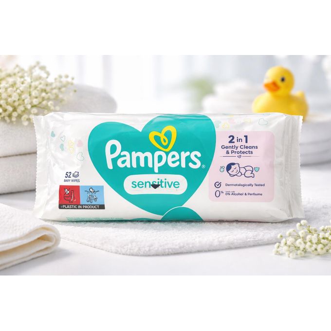 Pampers Sensitive Wips 2-in-1. Gently Cleans And Protects