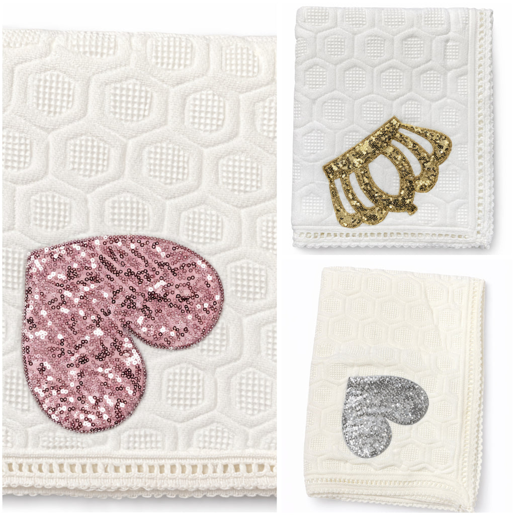 White Square Christening shawl With Sequins