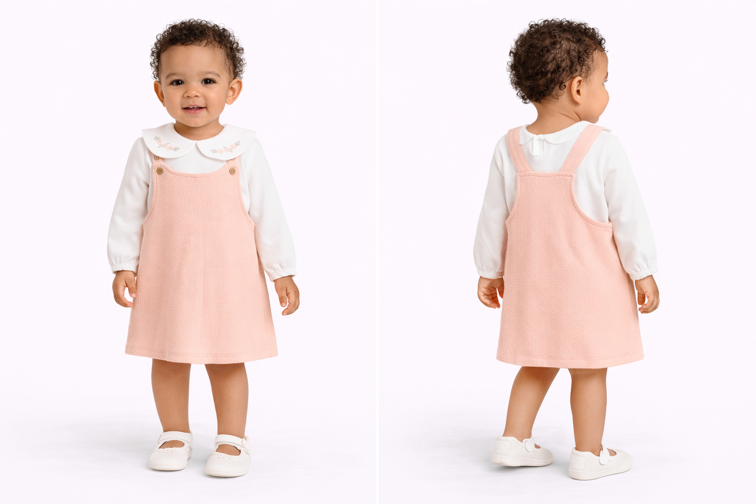 Nara 2pcs Pink & White Dungarees