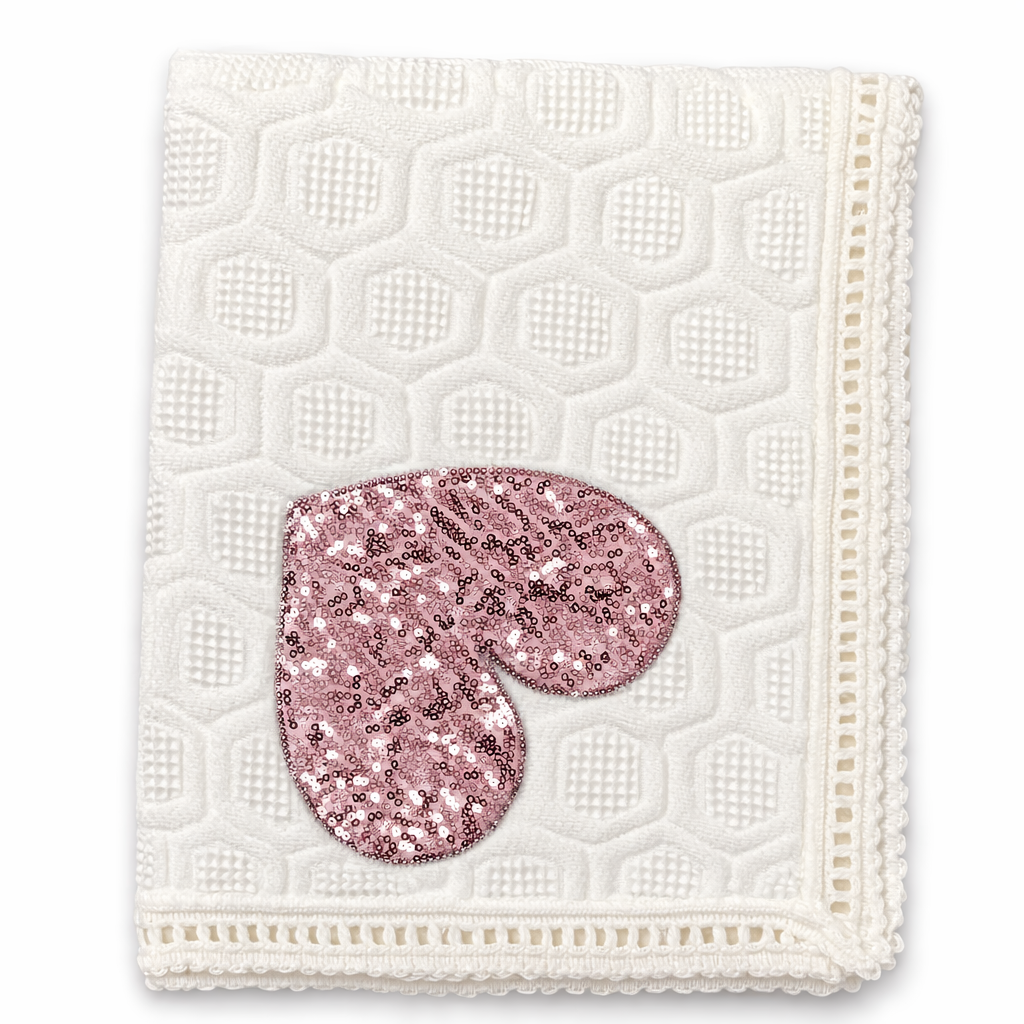 White Square Christening shawl With Sequins