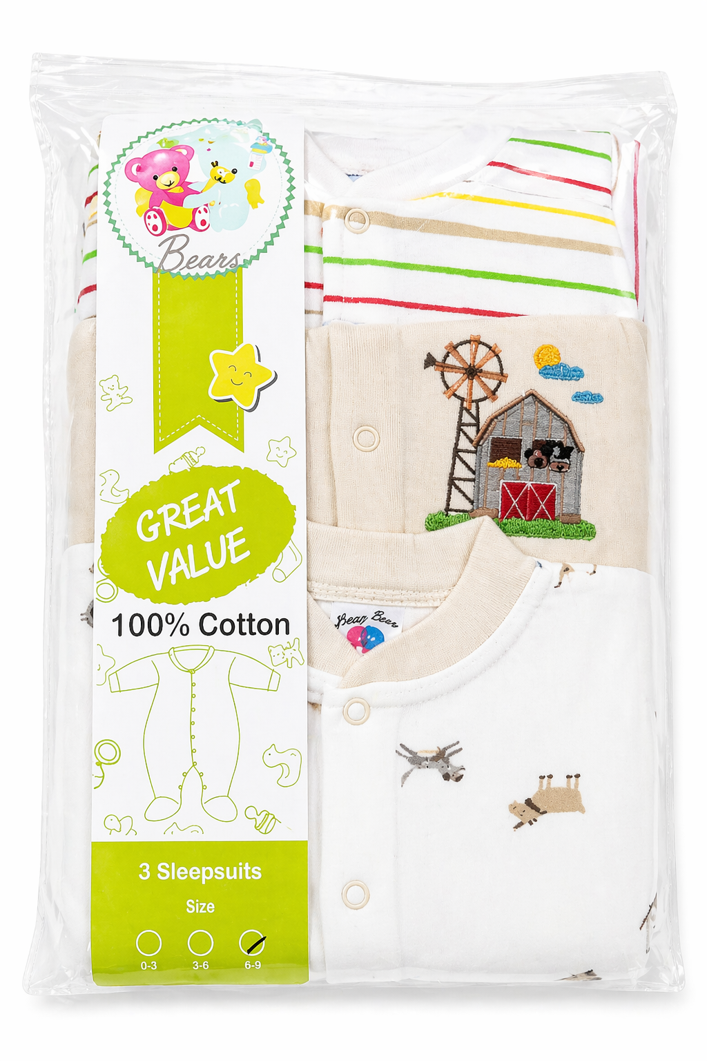Happy Bears 3pcs Cotton Sleepsuit