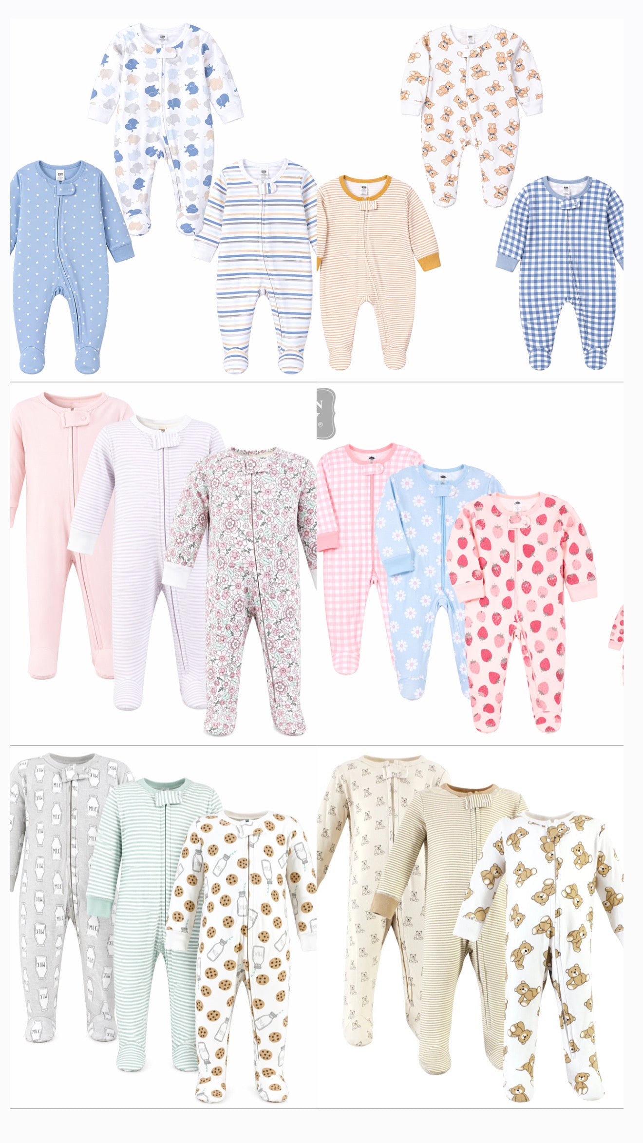 Hudson Baby 3pcs Zipper Cotton Sleepsuit