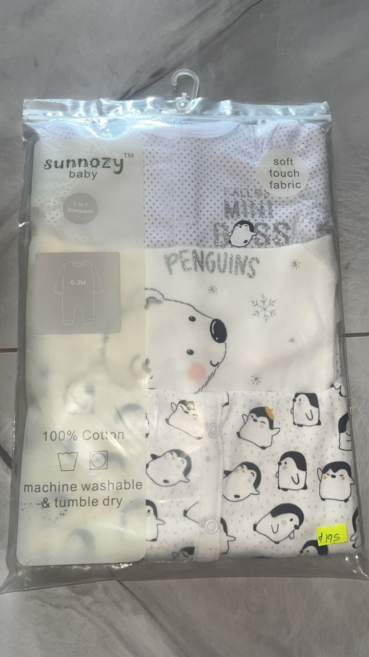 Sunnozy 3pcs Open Foot Cotton Sleepsuit