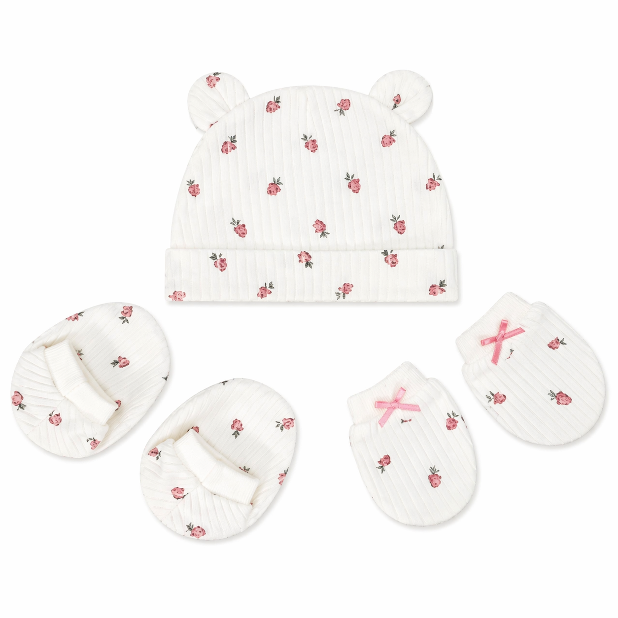 Sunnozy 3pcs Cotton Hat, Mittens And Booties