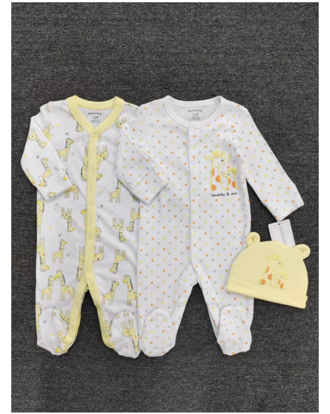 Sunnozy 3pcs Cotton Sleepsuit With Hat