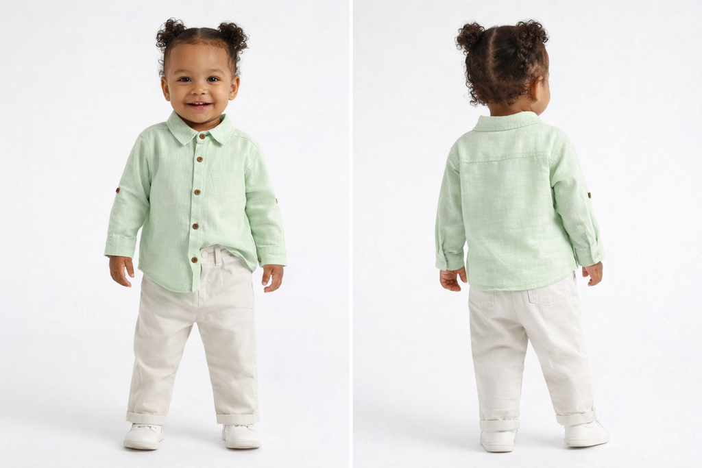 Nara Kids Long Sleeve Basic Cotton Baby Boys Lenin Shirt And Trousers 2 Pack Set