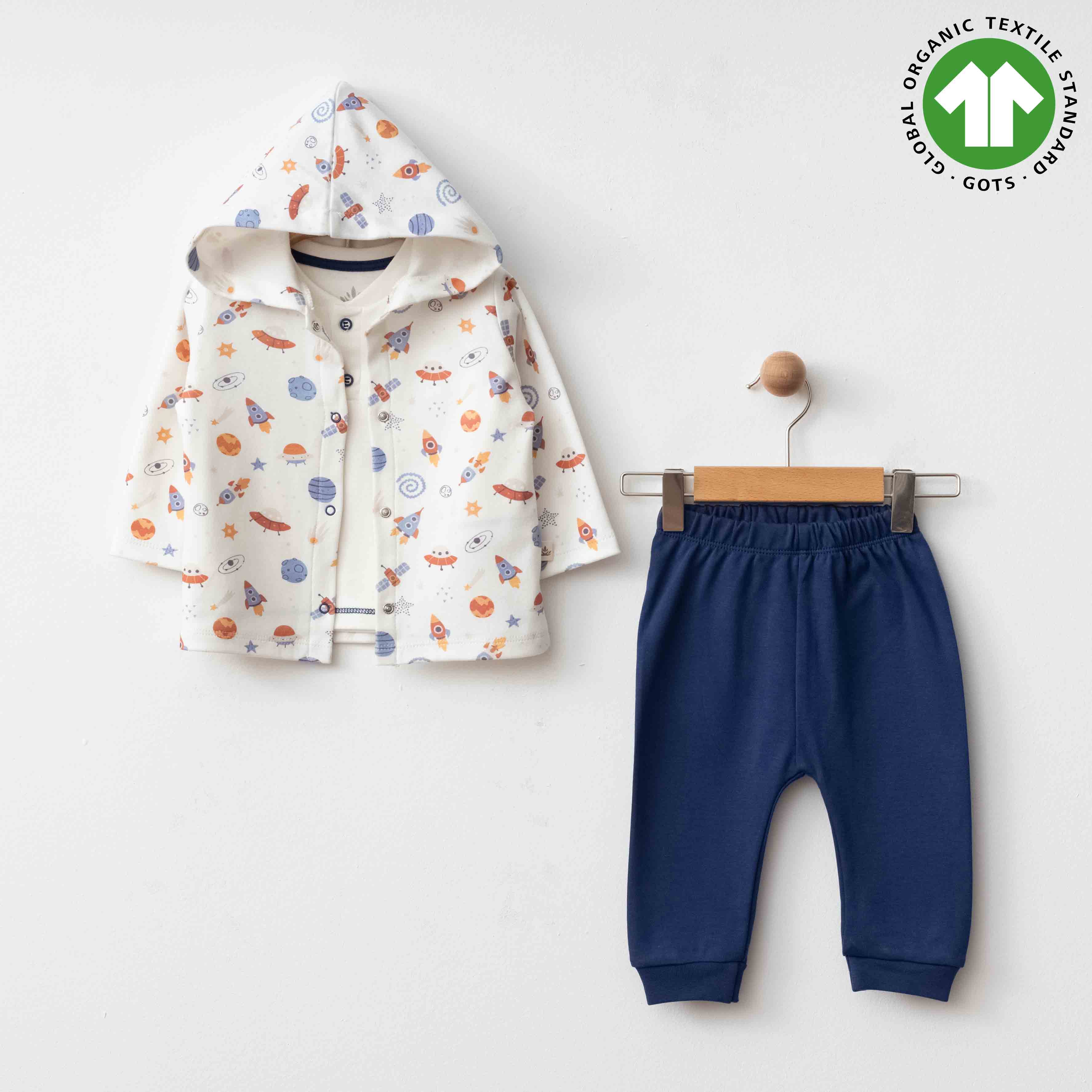 Eslenza 3 Pcs Boys Space Set With Hooded Jacket And Long Sleeves Inner