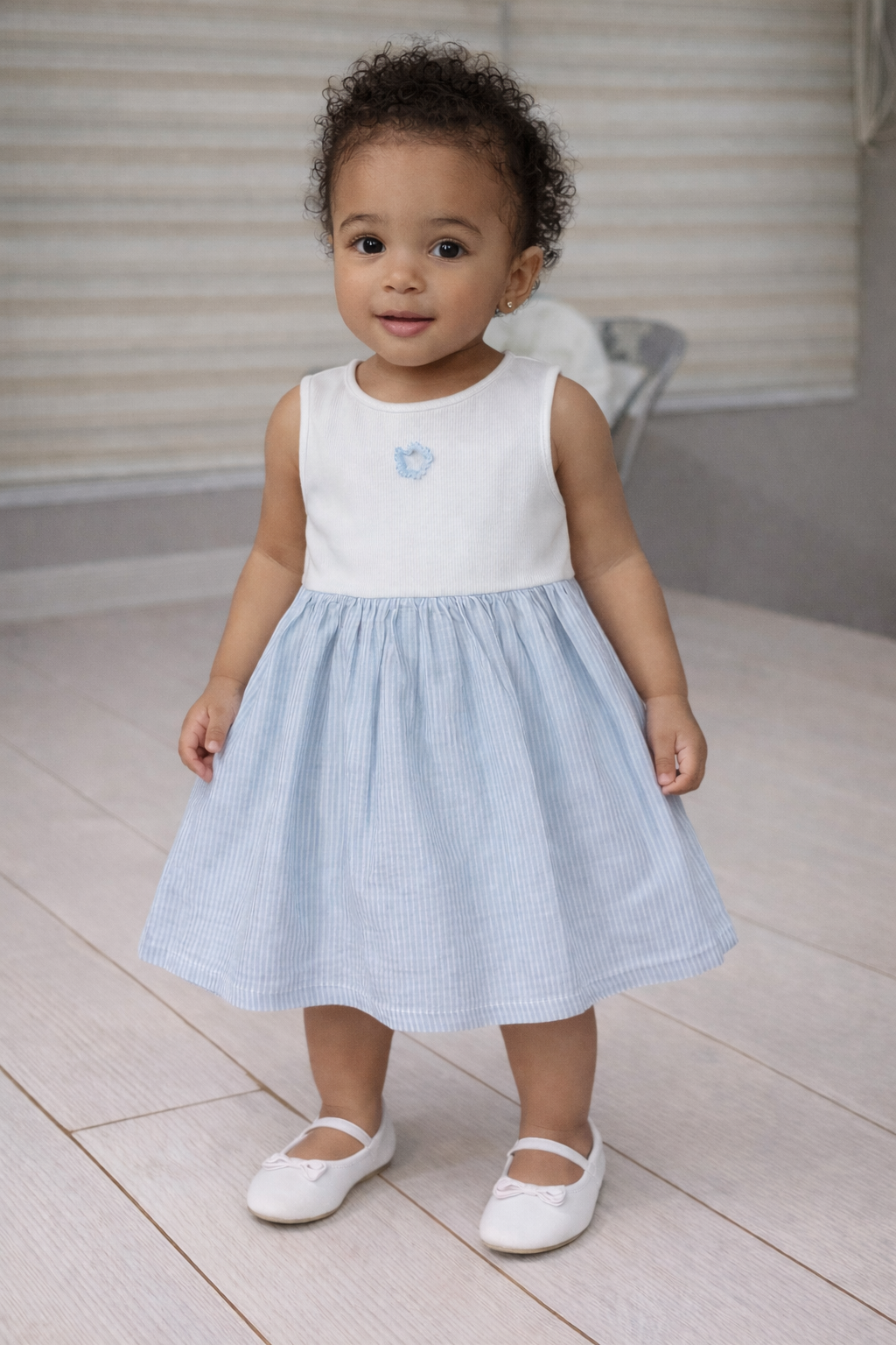 Nara Flower Bud Striped Girl Dress