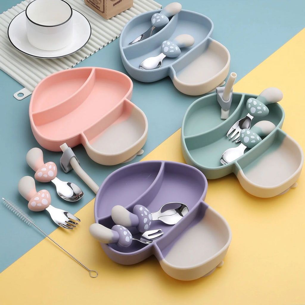 Mushroom Kids Silicone Feeding Set