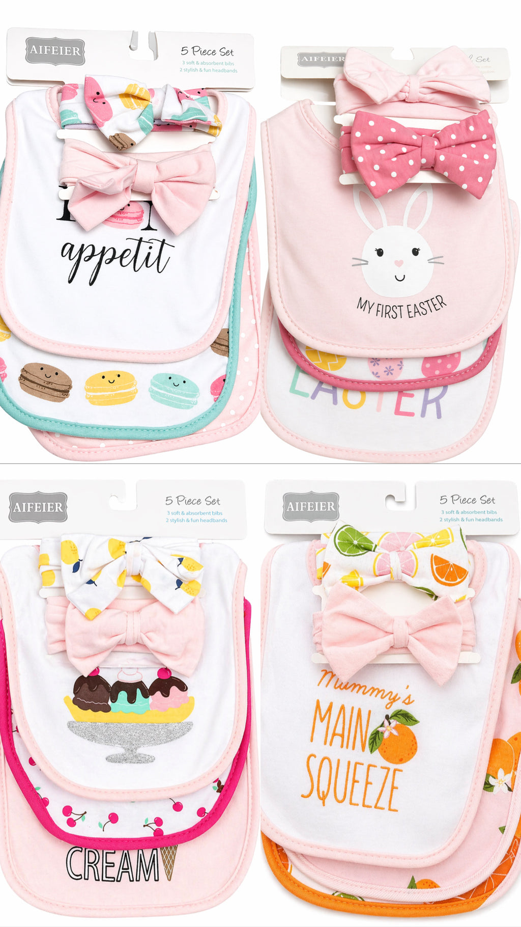 Aifeier 5pcs Bib And Headband set. 3pcs Bib and 2pcs Headband
