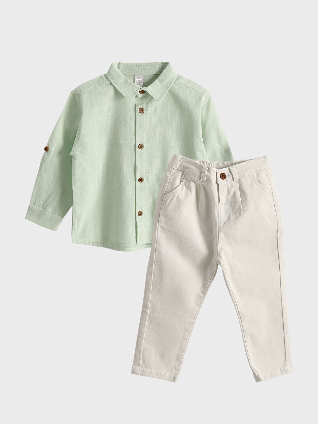 Nara Kids Long Sleeve Basic Cotton Baby Boys Lenin Shirt And Trousers 2 Pack Set