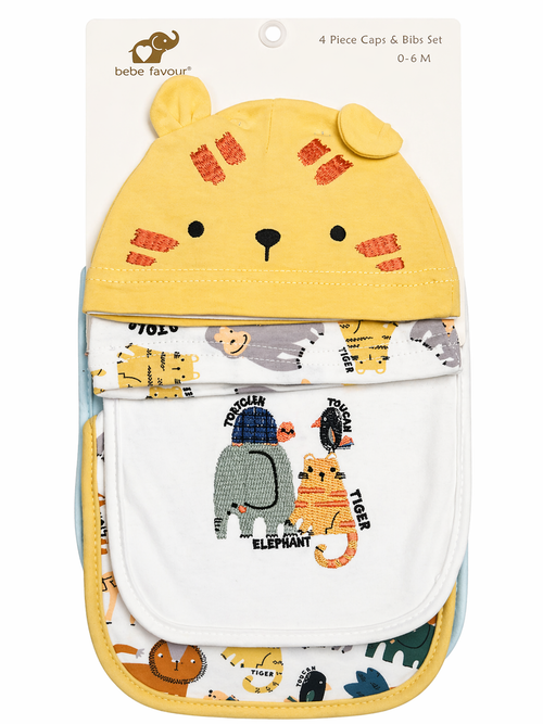 Bebe Favour 4pcs Hat And Bib Set