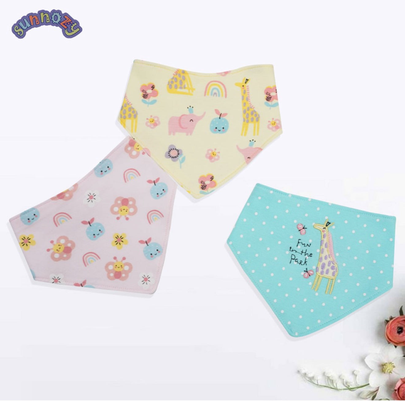 Sunnozy 3pcs Triangle Cotton Bibs