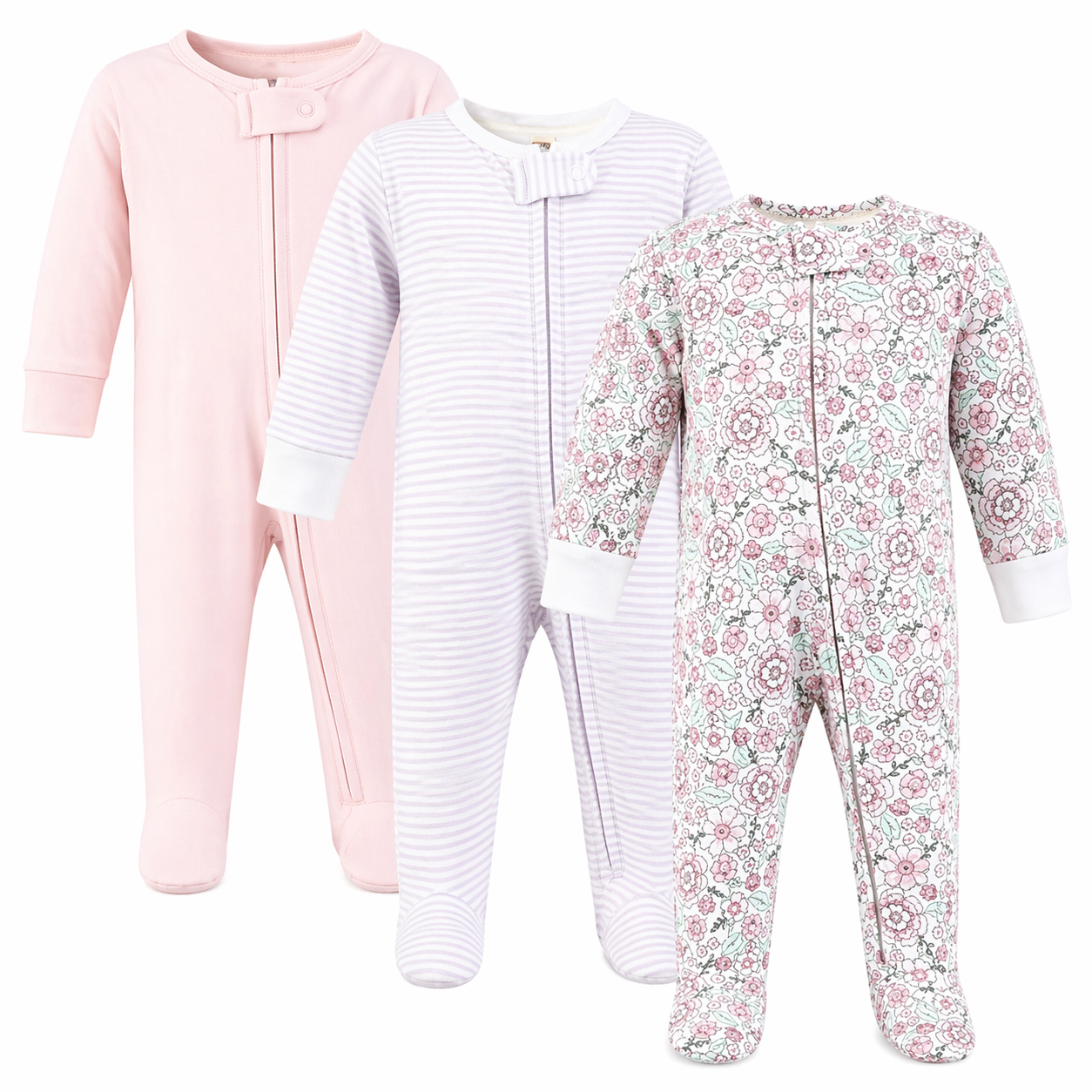 Hudson Baby 3pcs Zipper Cotton Sleepsuit