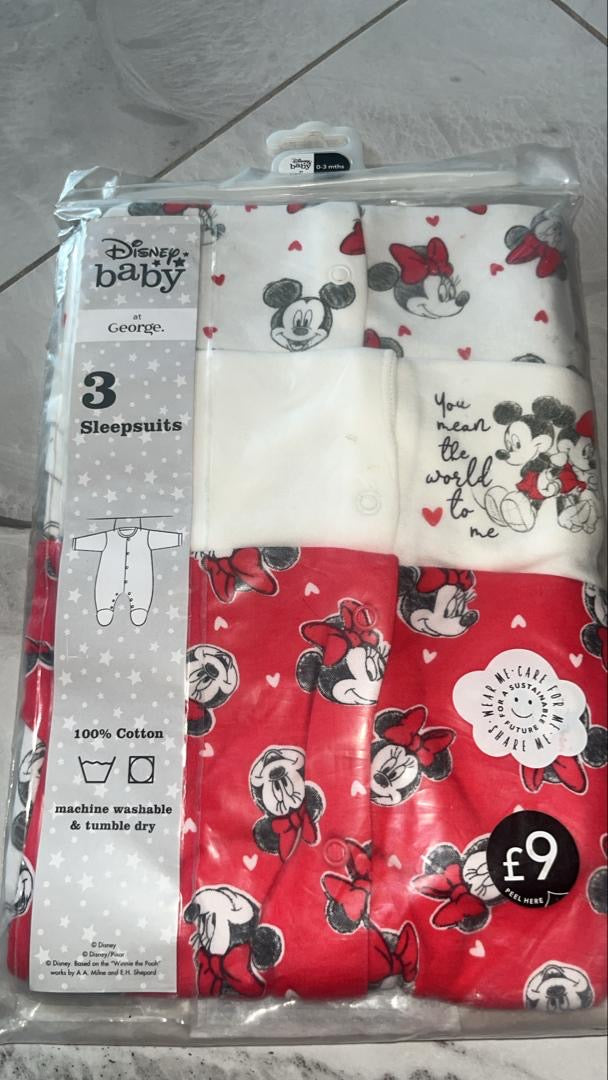 George 3pcs Cotton Mickey Mouse Sleepsui