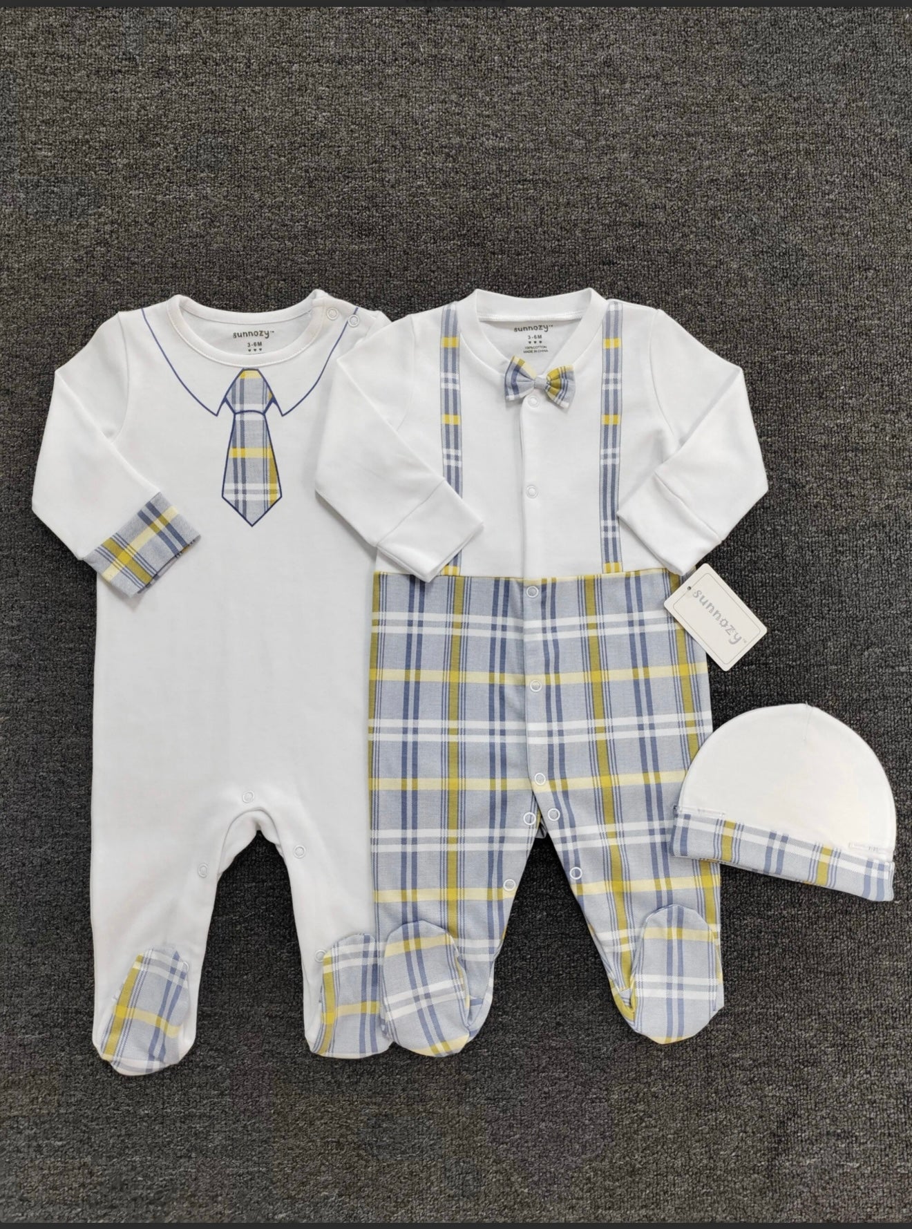 Sunnozy 3pcs Cotton Sleepsuit With Hat