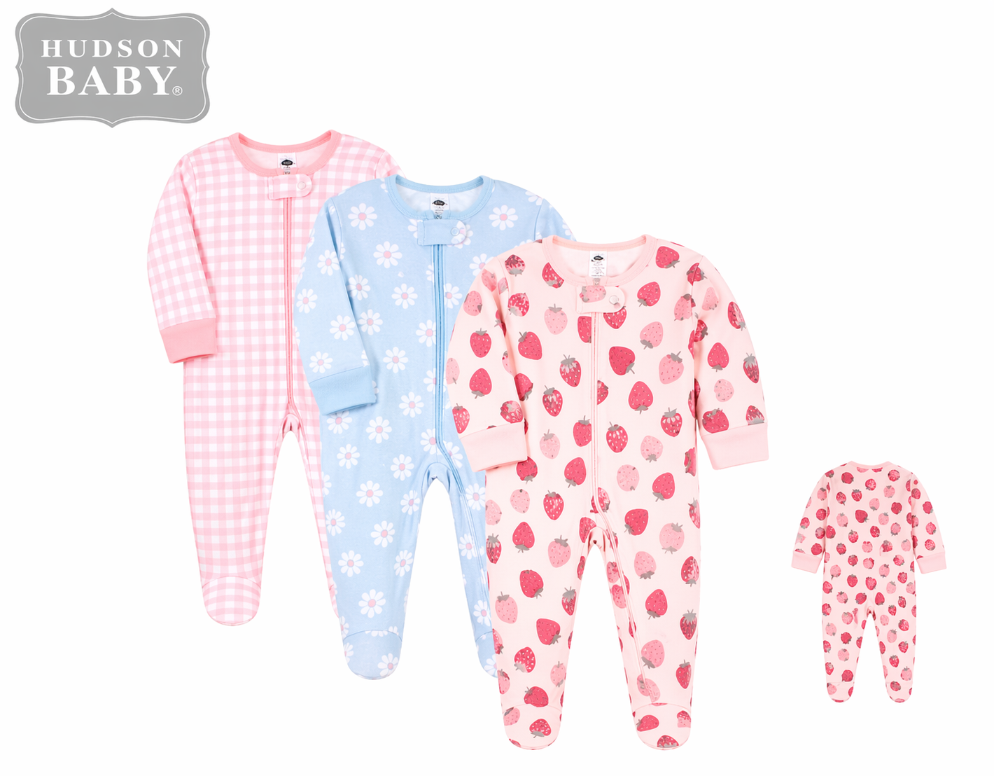 Hudson Baby 3pcs Zipper Cotton Sleepsuit
