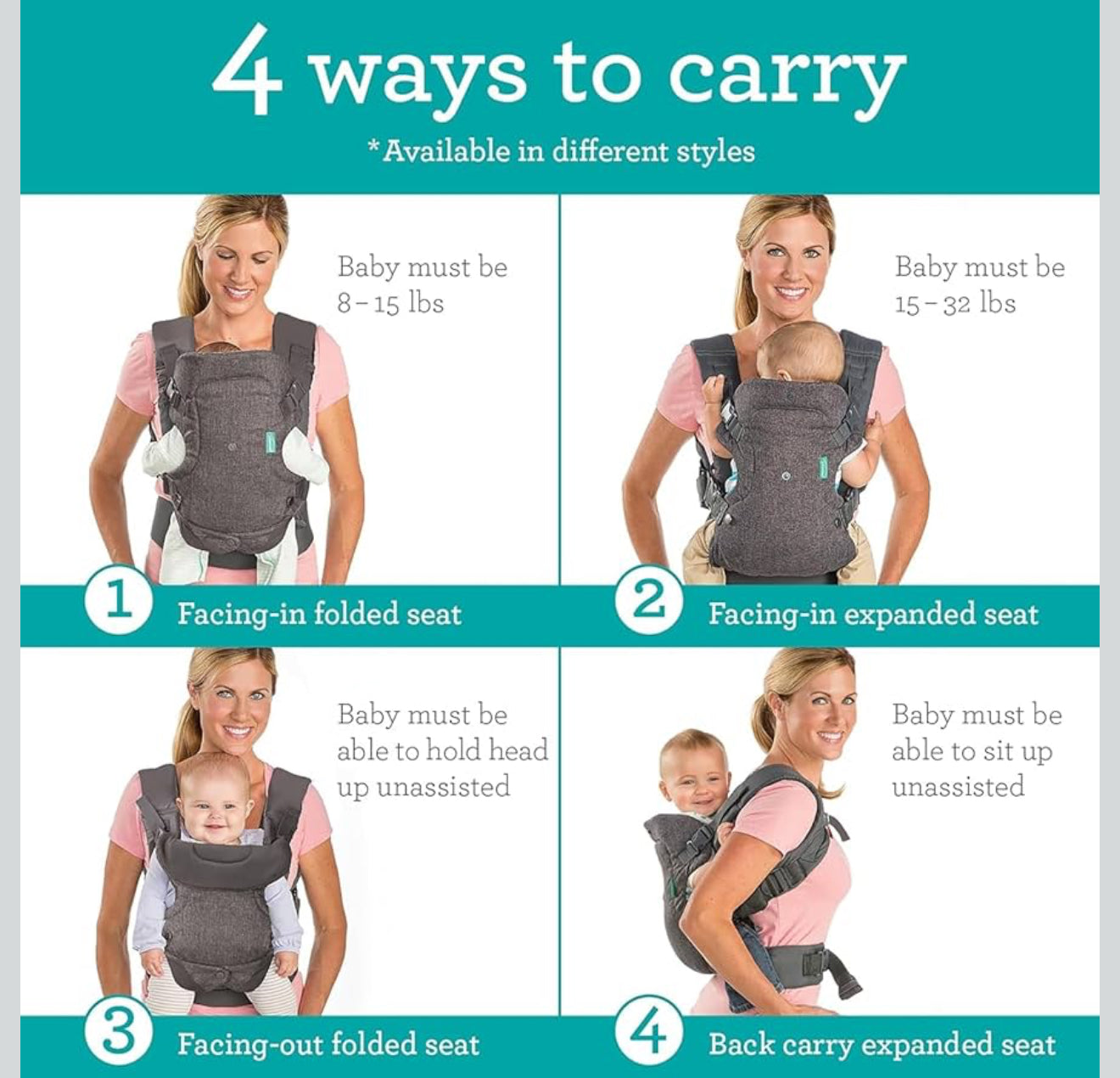 Infantino Flip 4-In-1 Convertible Baby Carrier 8-32lbs
