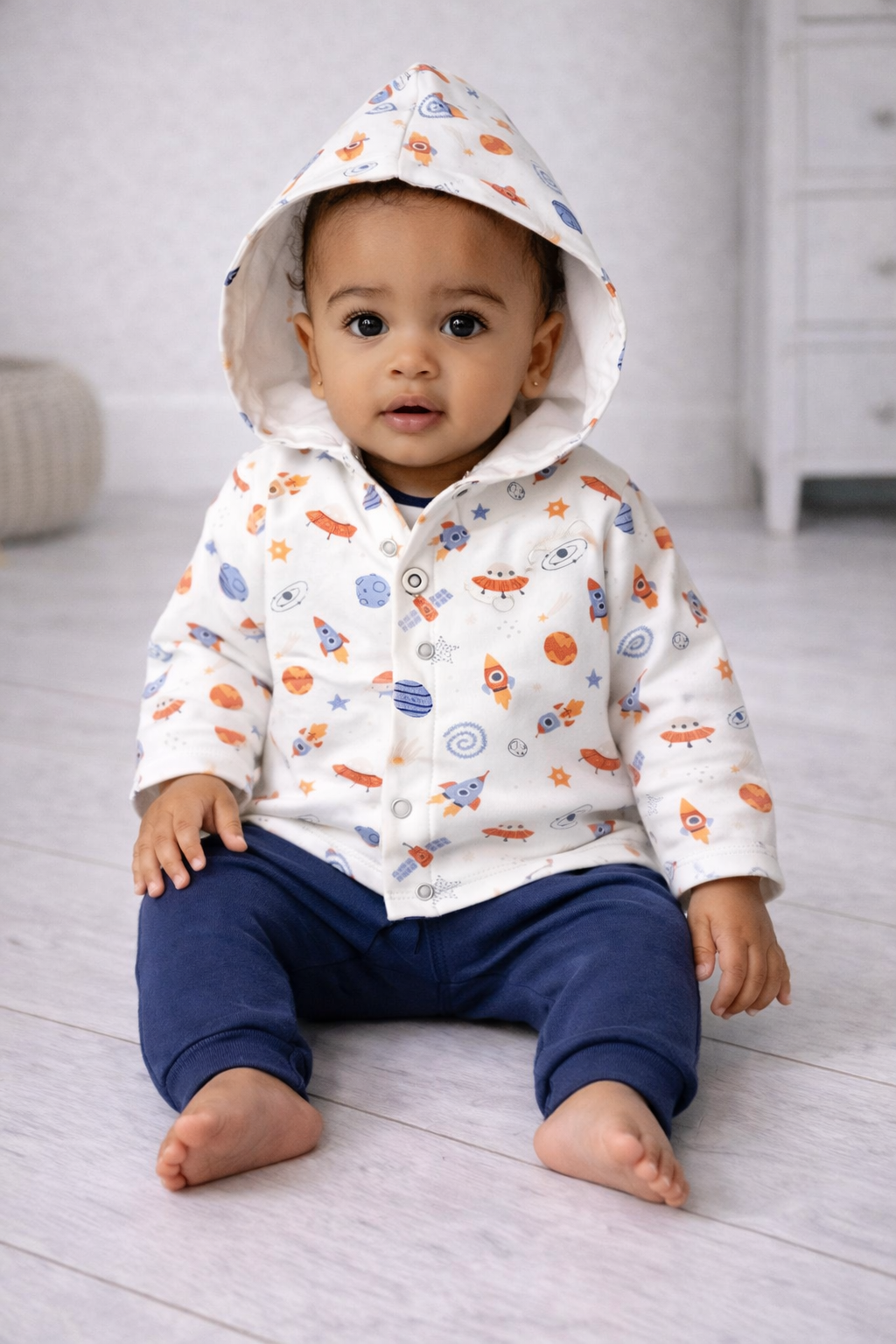 Eslenza 3 Pcs Boys Space Set With Hooded Jacket And Long Sleeves Inner