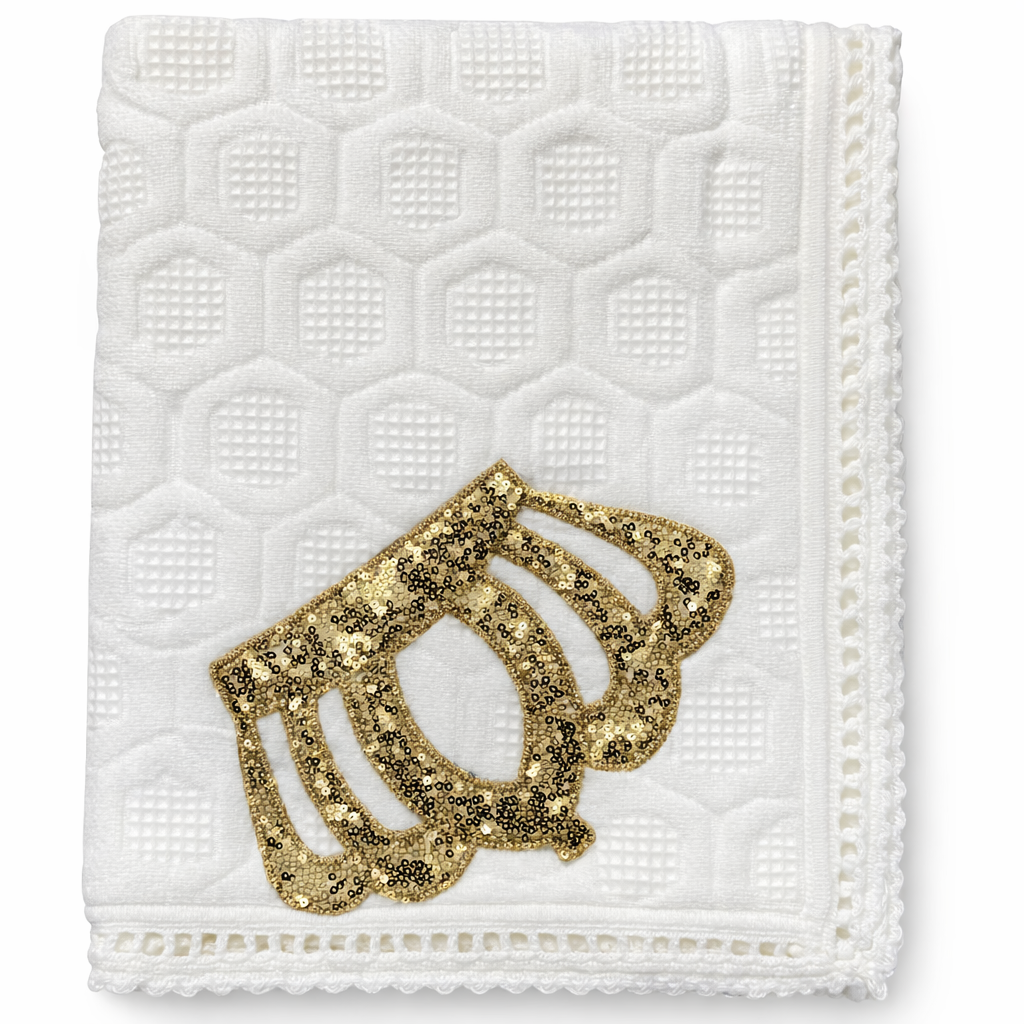 White Square Christening shawl With Sequins