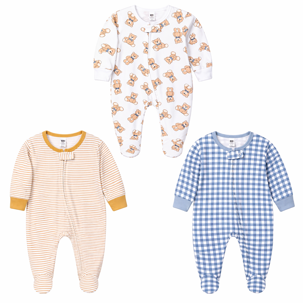 Hudson Baby 3pcs Zipper Cotton Sleepsuit