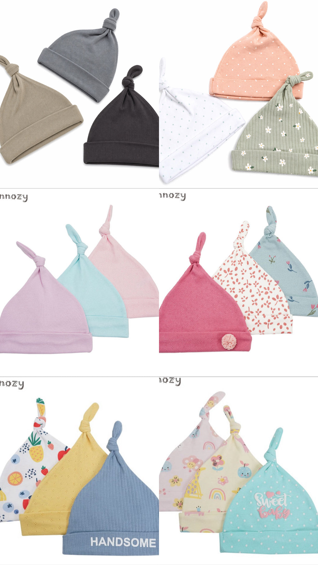 Sunnozy 3pcs Knotted Cotton Hat