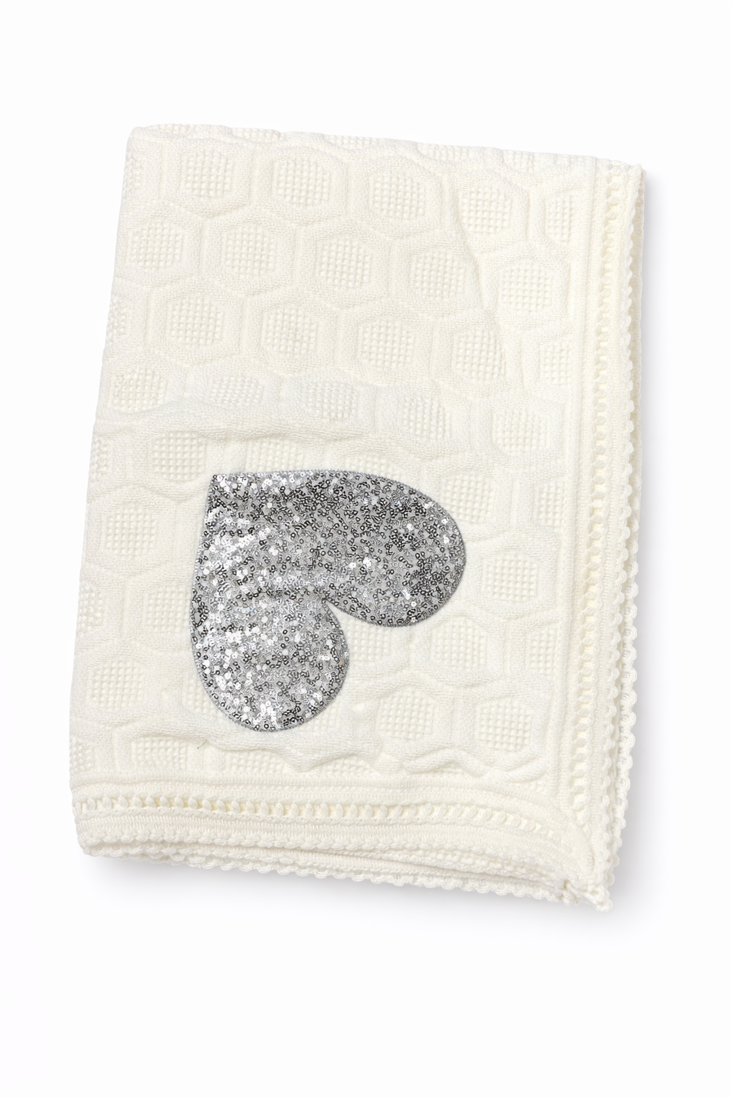 White Square Christening shawl With Sequins