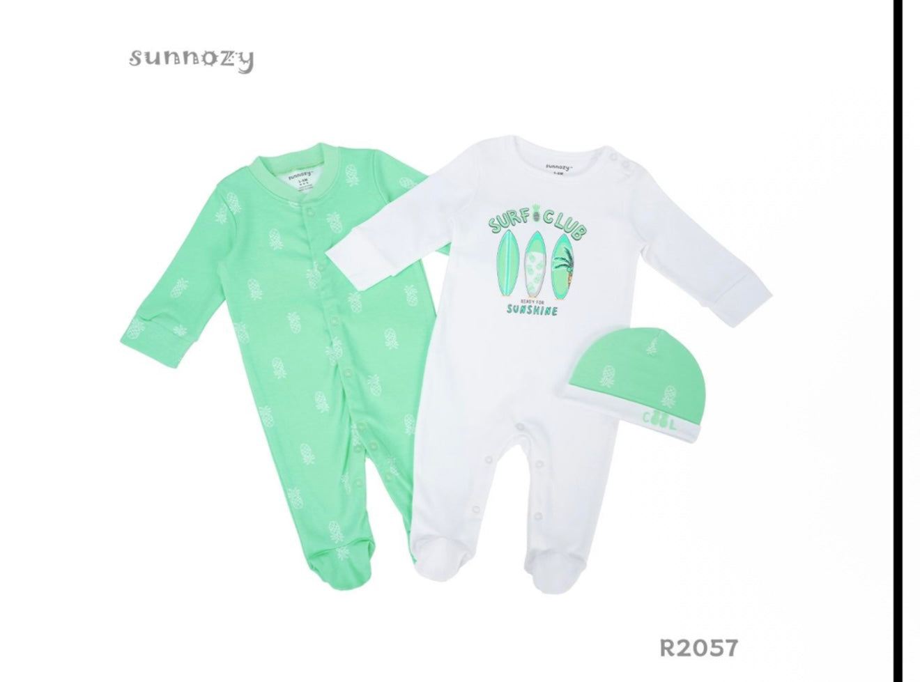 Sunnozy 3pcs Cotton Sleepsuit With Hat