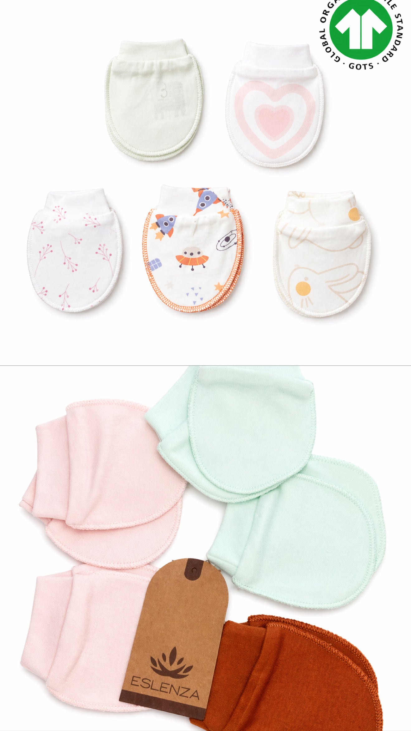 Eslenza 5pcs Organic Cotton Mittens