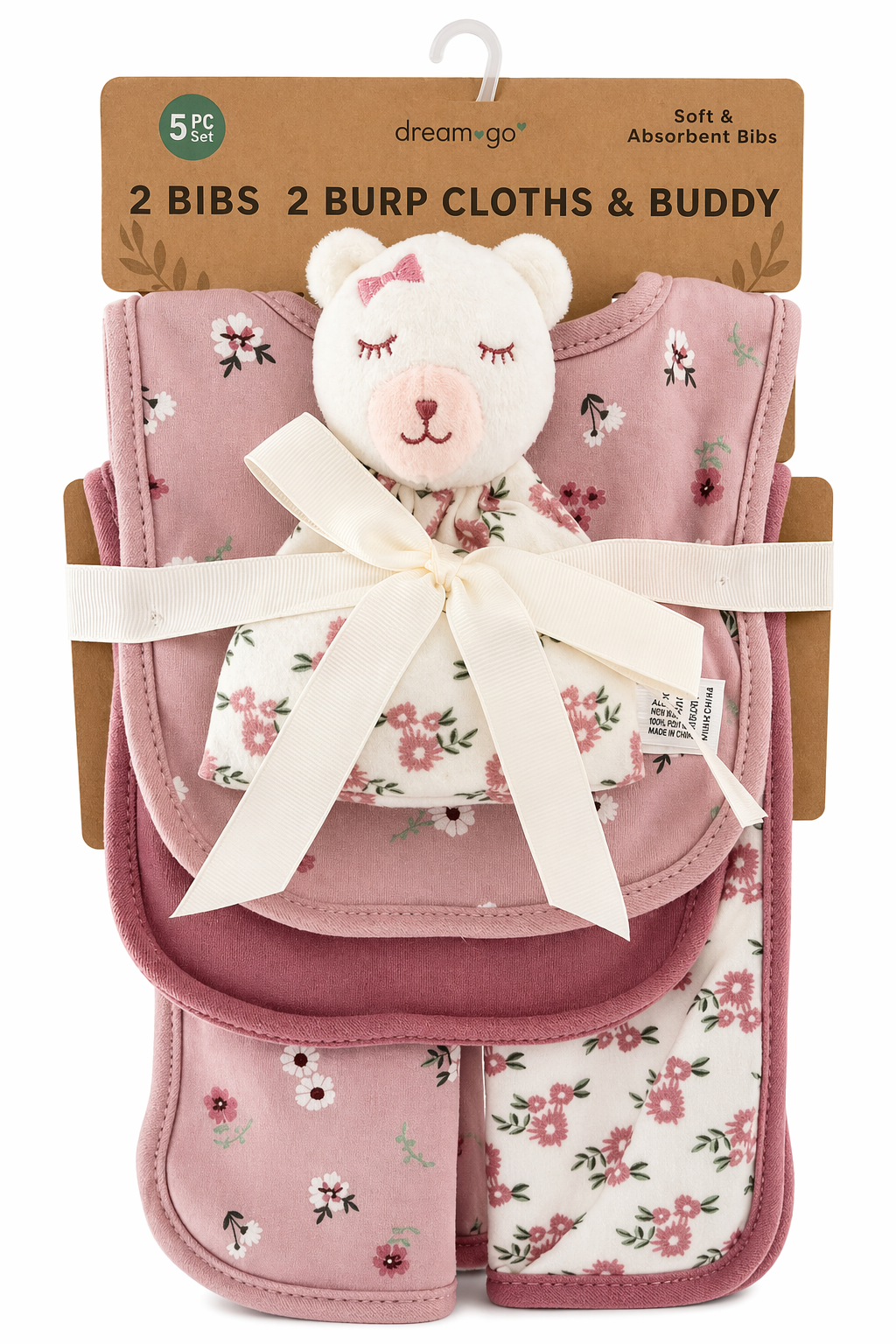 Watch Me Grow 5pcs Set. 2pcs Bib, 2pcs Burp Cloth and 1pc Buddy