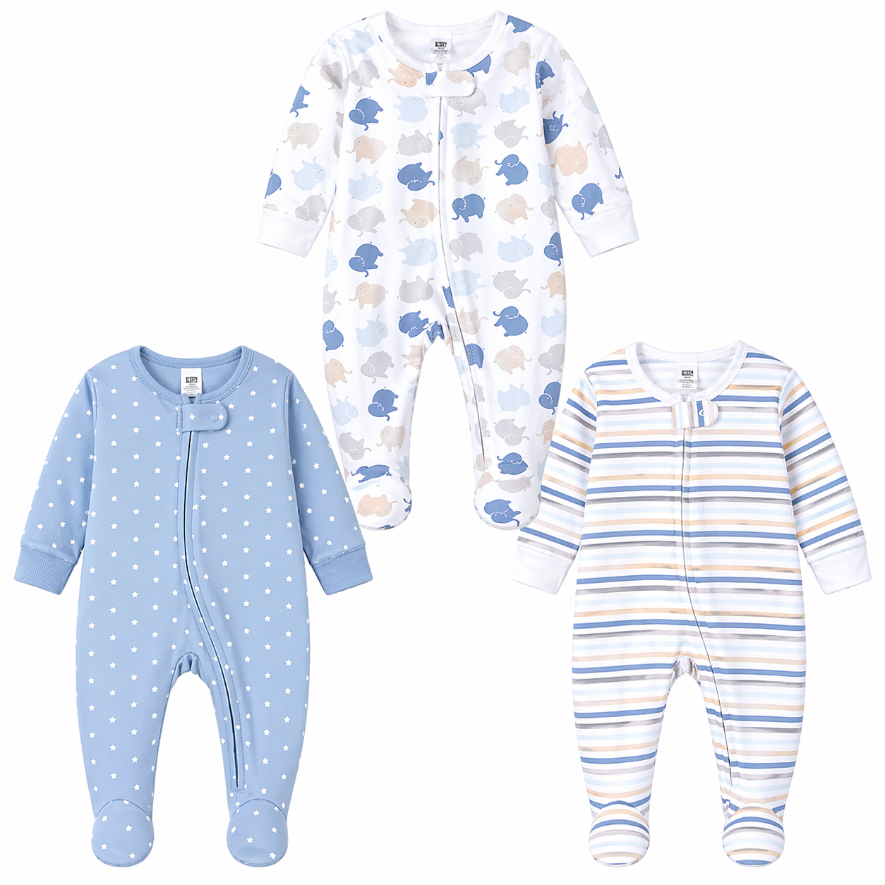 Hudson Baby 3pcs Zipper Cotton Sleepsuit