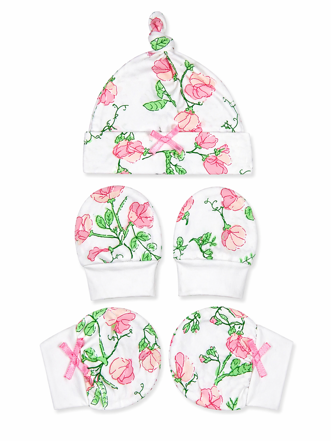 Sunnozy 3pcs Cotton Hat, Mittens And Booties