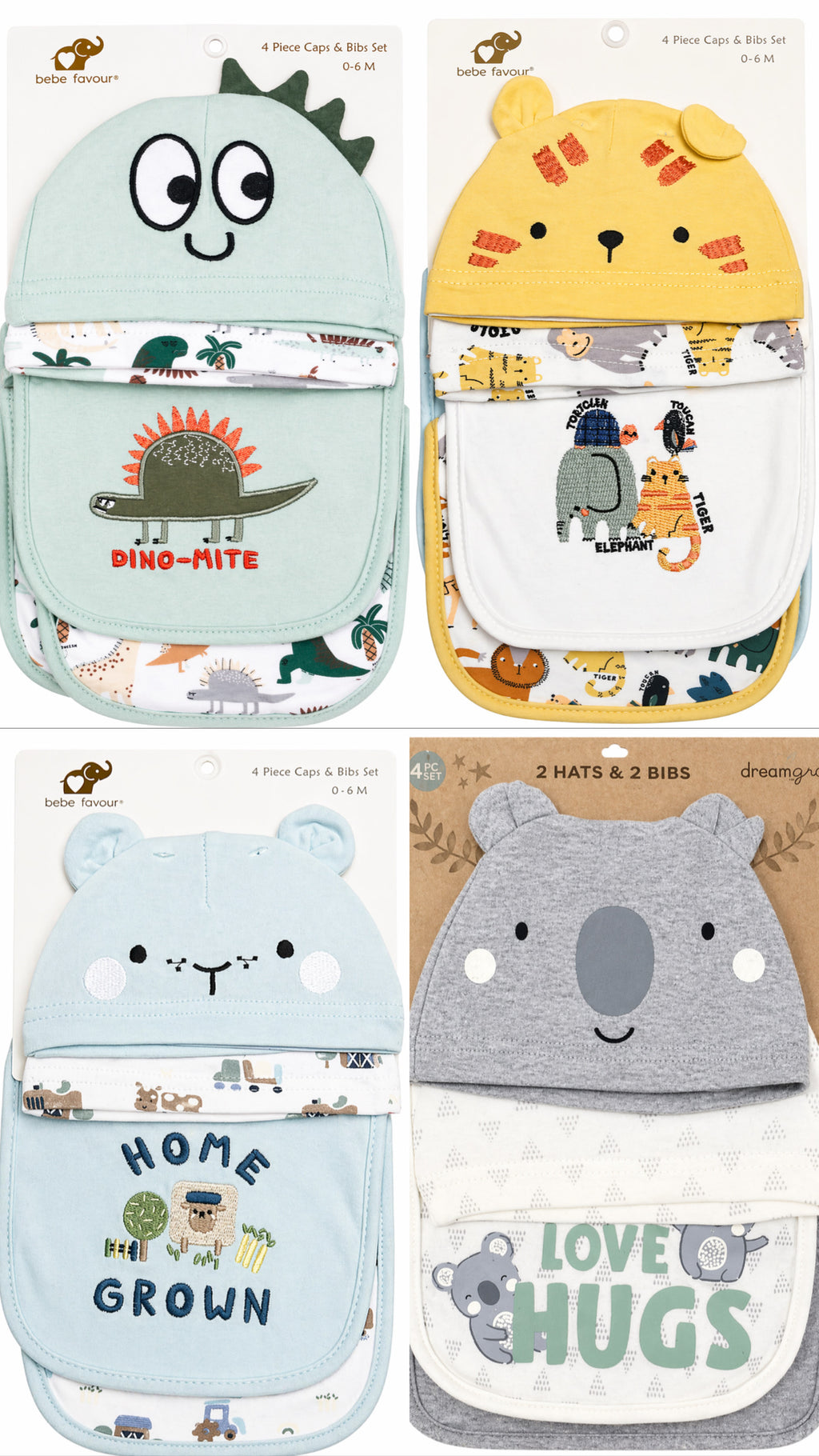 Bebe Favour 4pcs Hat And Bib Set