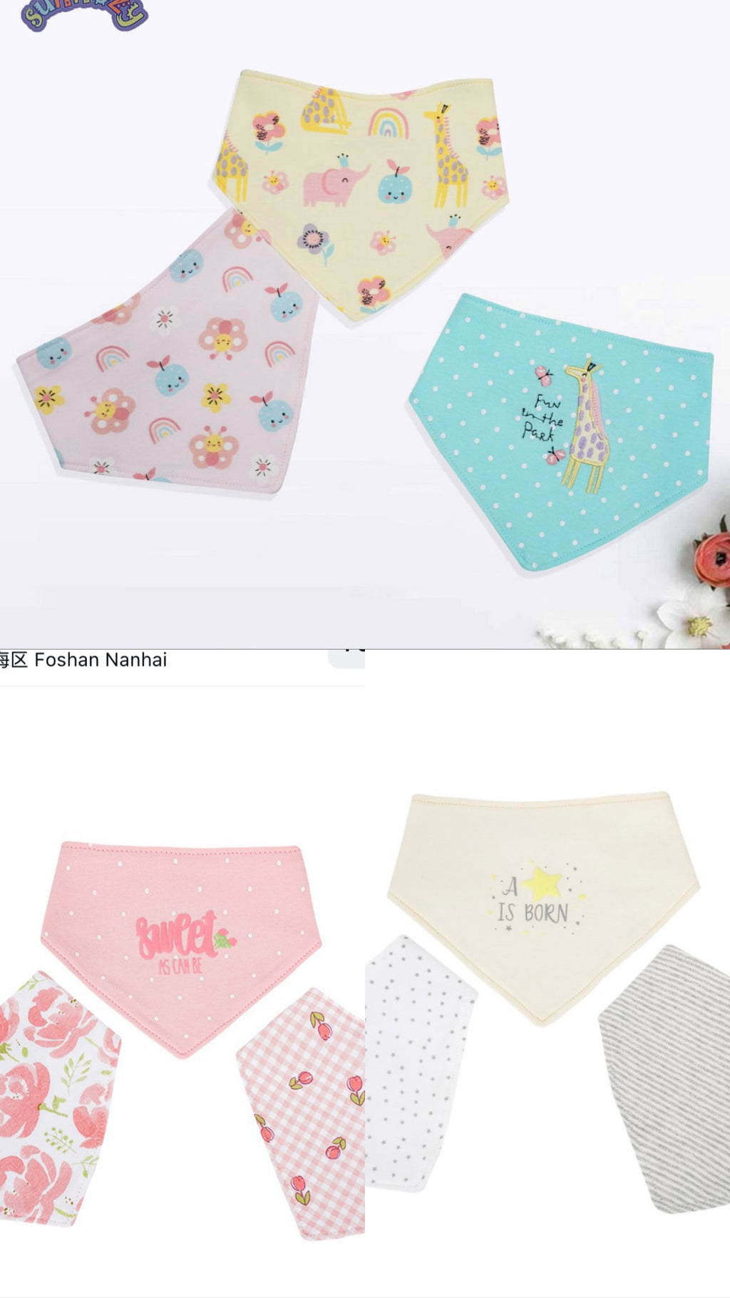 Sunnozy 3pcs Triangle Cotton Bibs