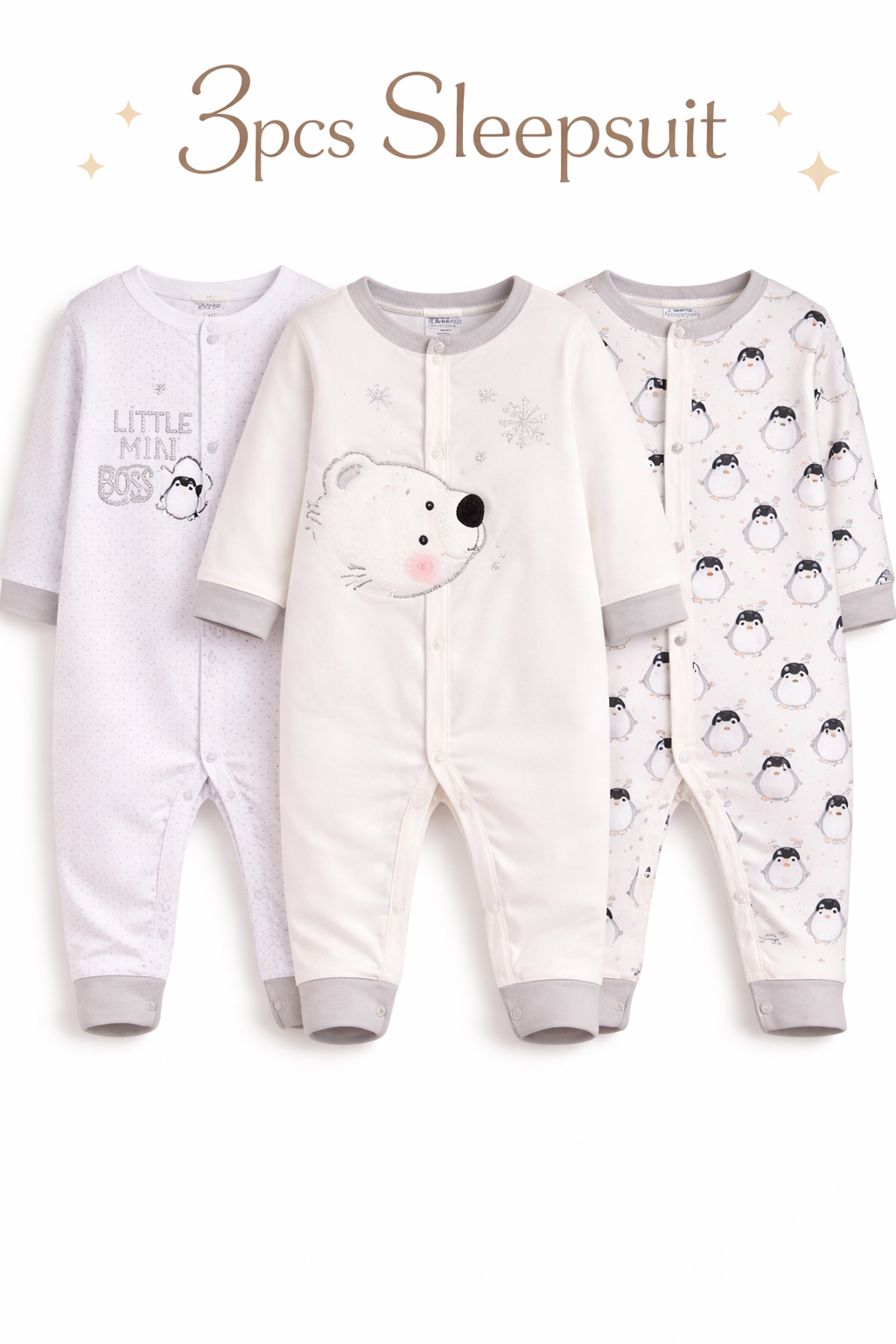 Sunnozy 3pcs Open Foot Cotton Sleepsuit