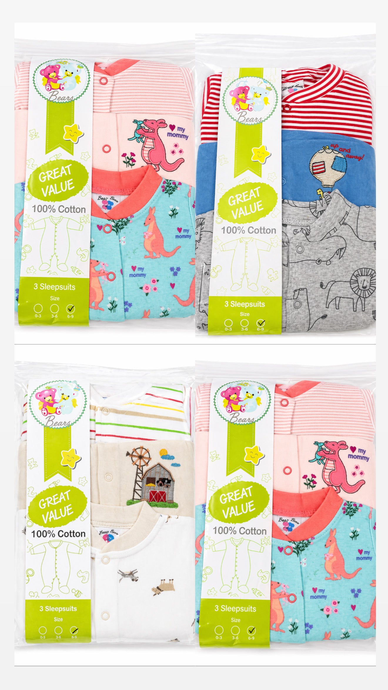 Happy Bears 3pcs Cotton Sleepsuit