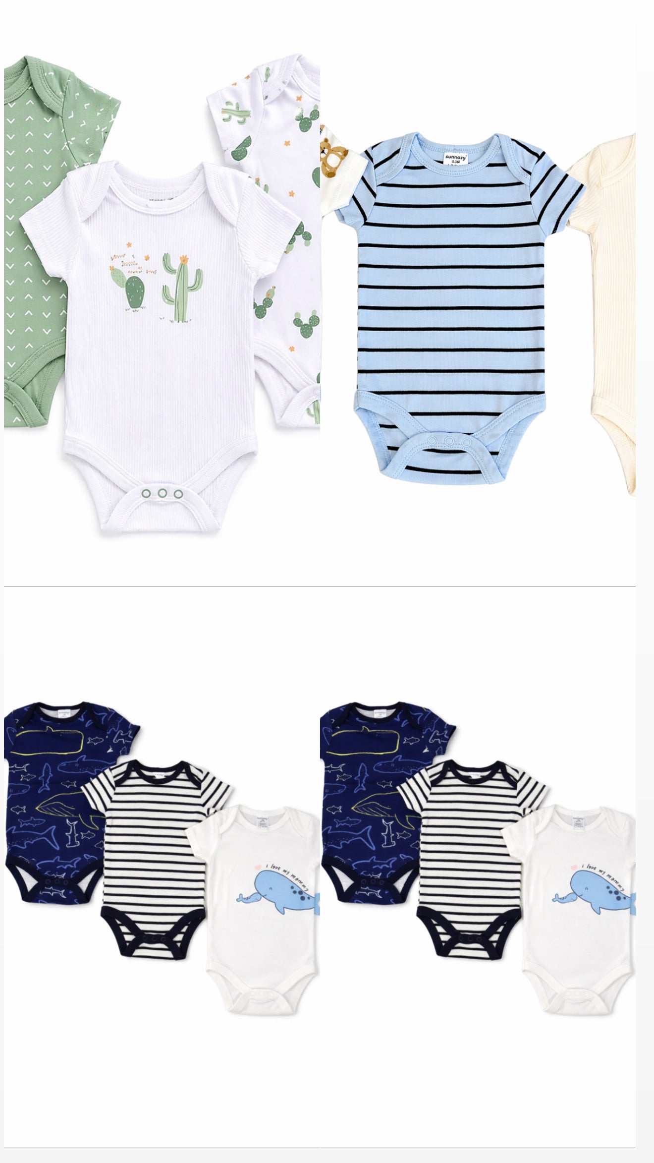 Sunnozy 3pcs Boys Cotton Bodysuit
