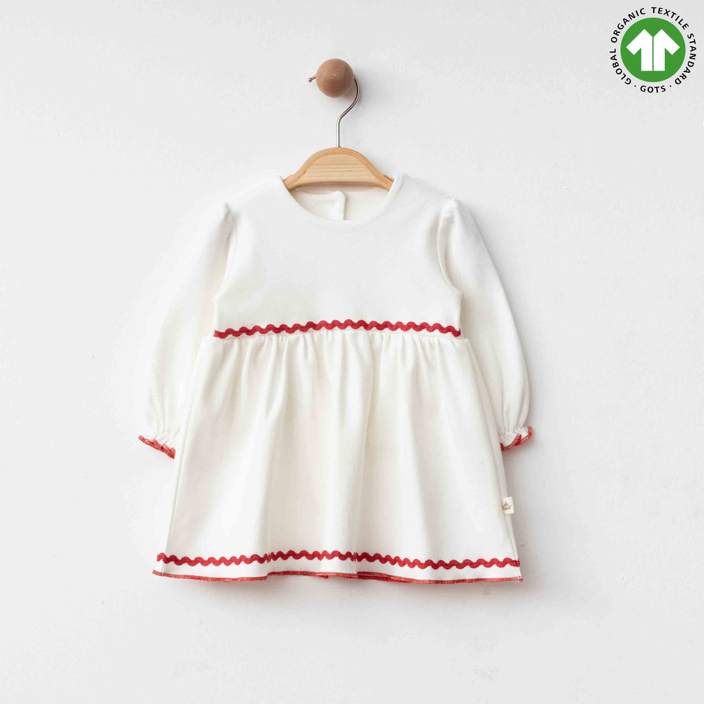 Eslenza Girl White & Red Long Sleeve Dress