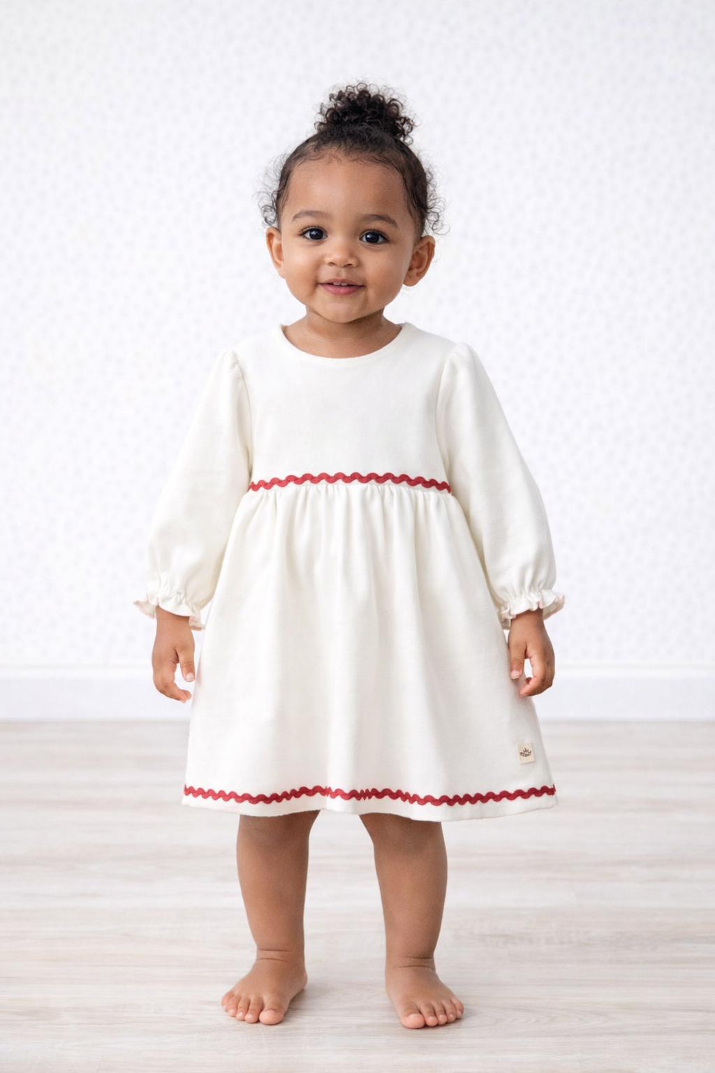 Eslenza Girl White & Red Long Sleeve Dress