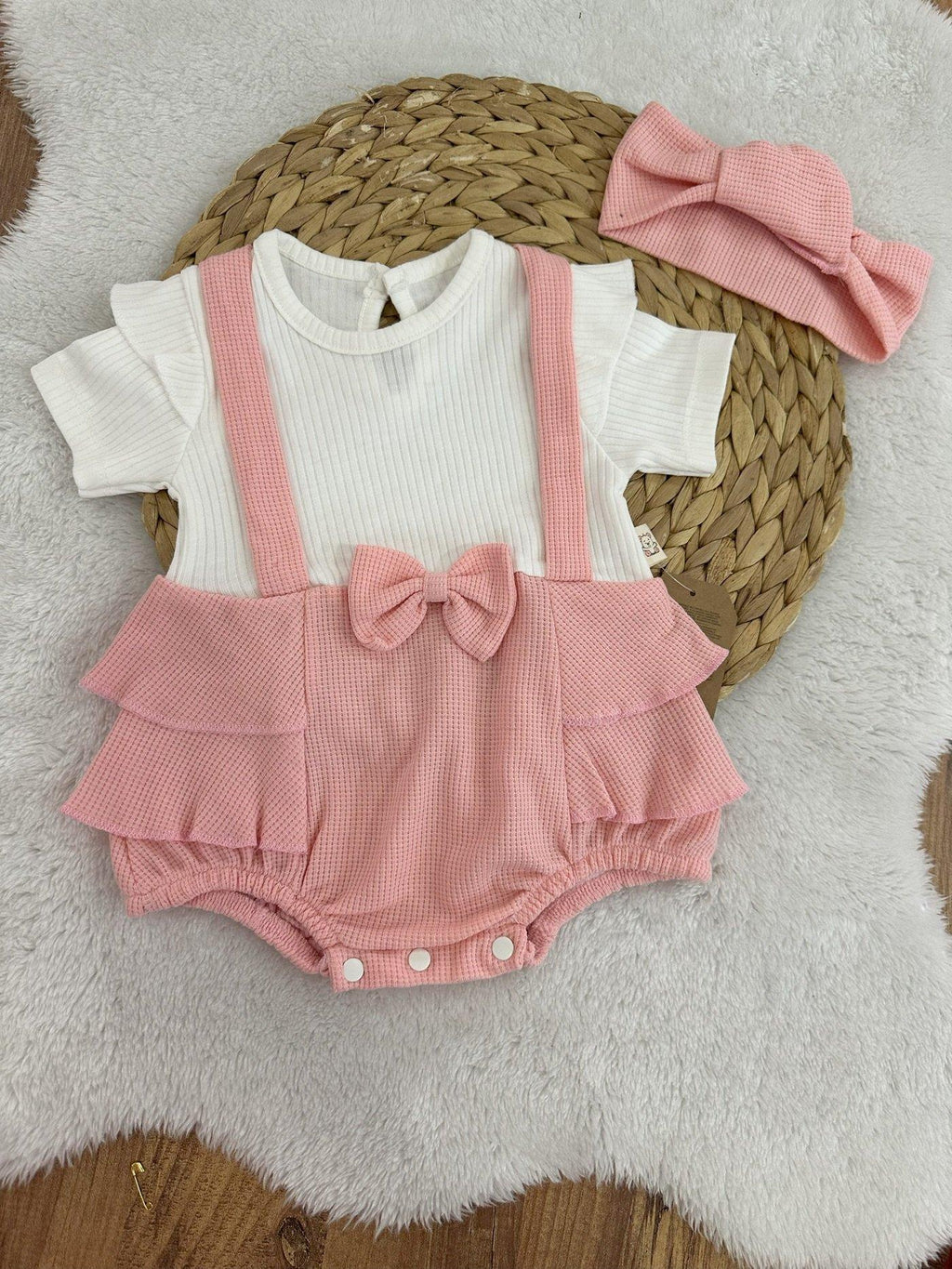 Bebingo Riffled Bodysuit With Headband  Pink