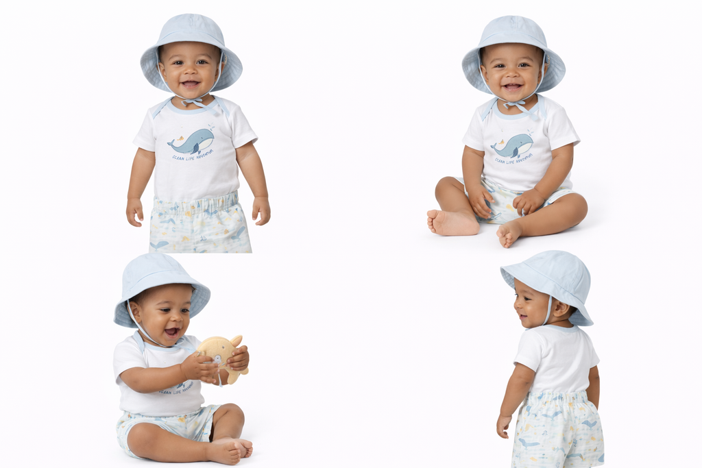 Petite Olive 3 Pcs Boys Bodysuit With Hat And Linen Shorts